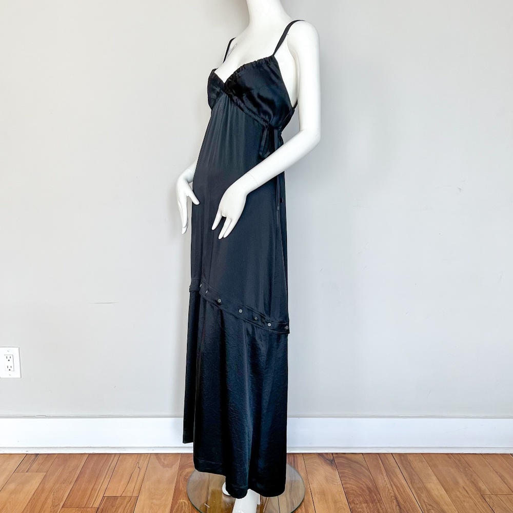 NEW $328 BIRD by Juicy Couture Sally Snap Dress Black 2 in 1 Maxi Mini XS Satin